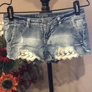 Distressed jean shorts